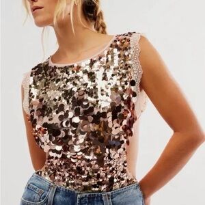 New Free People Intimately Main Character Bodysuit Sz XS Rose Gold